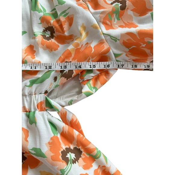 Harper And Me Cutout Back Puff Sleeve Orange Floral Midi Dress Tie Size 10 - Picture 4 of 6
